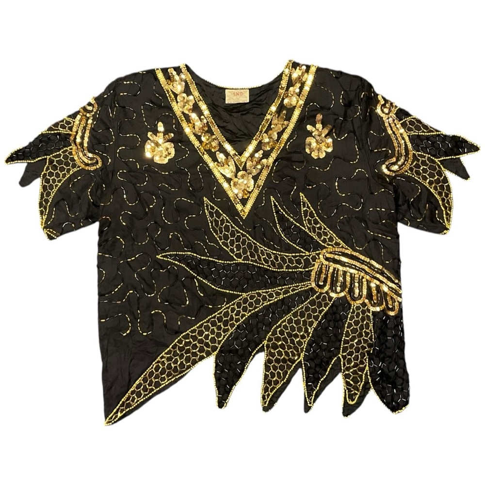 ✨‎ Vintage SND 100% Silk Hand Beaded Sequin Top | Made in India | Women’s L - Picture 10 of 16